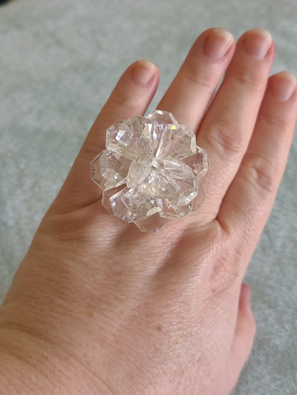 Vintage Clear Crystal Flower Goldtone Adjustable Cocktail Ring